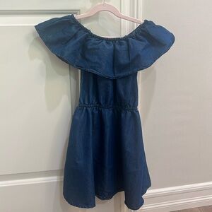 BCBG Girls dress. Jean like ruffle top. Has stain mark on the front.